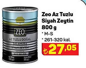 Zeo Az Tuzlu Siyah Zeytin 800 g M-S 261-320 kal image