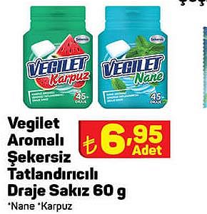 Vegilet Aromalı Şekersiz Tatlandırıcılı Draje Sakız 60 g image