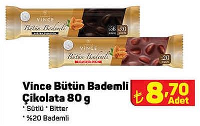 Vince Bütün Bademli Çikolata 80 g Çeşitleri image