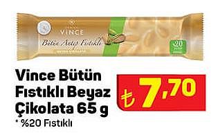 Vince Bütün Fıstıklı Beyaz Çikolata 65 g image