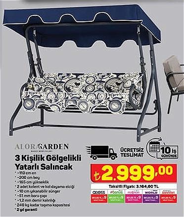 Alora Garden 3 Kişilik Gölgelikli Yatarlı Salıncak image