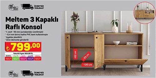 Meltem 3 Kapaklı Raflı Konsol 62x33x120 cm image