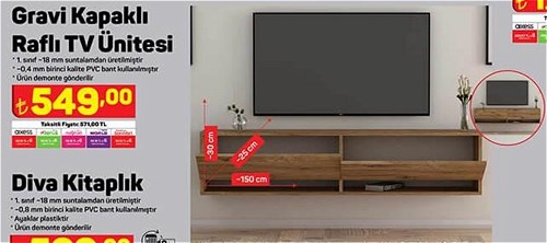 Gravi Kapaklı Raflı Tv Ünitesi 30x25x150 cm image