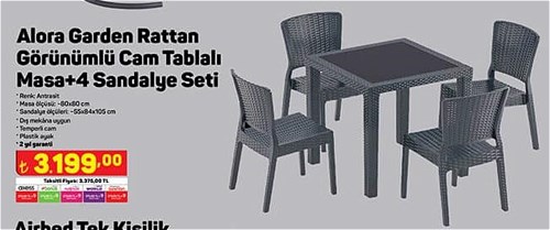 Alora Garden Rattan Görünümlü Cam Tablalı Masa+4 Sandalye Seti image