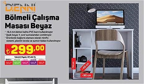 Denni Bölmeli Çalışma Masası Beyaz 74x45x90 cm image