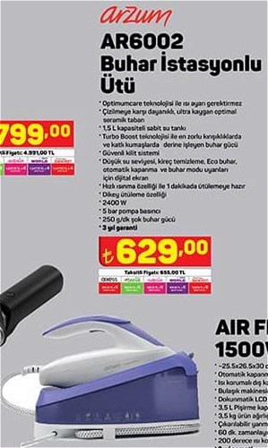 Arzum AR6002 Buhar İstasyonlu Ütü 2400 W image