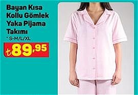 Bayan Kısa Kollu Gömlek Yaka Pijama Takımı image