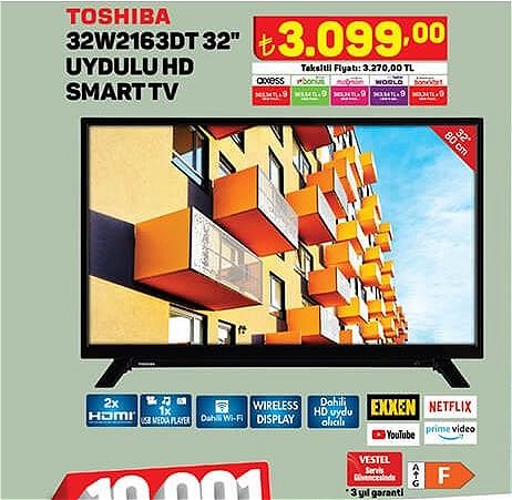 Toshiba 32W2163DT 32 inç Uydulu HD Smart Tv image