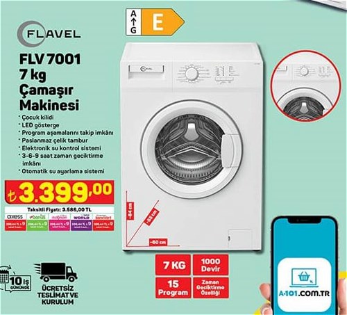 Flavel FLV 7001 7 kg Çamaşır Makinesi 1000 Devir image