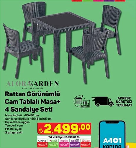 Alora Garden Rattan Görünümlü Cam Tablalı Masa+4 Sandalye Seti image