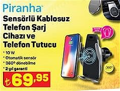 Piranha Sensörlü Kablosuz Telefon Şarj Cihazı ve Telefon Tutucu 10 W image