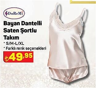 Doremi Bayan Dantelli Saten Şortlu Takım image