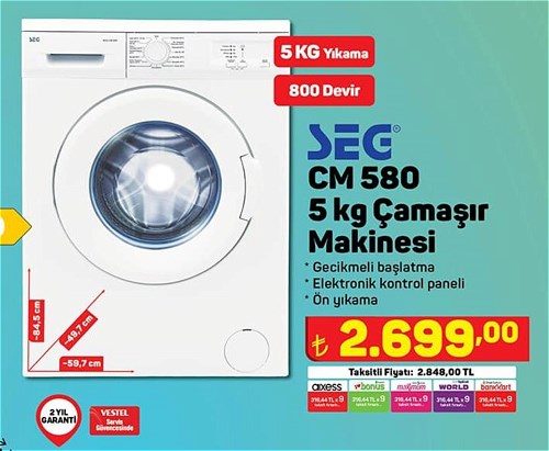 Seg CM 580 5 kg Çamaşır Makinesi 800 Devir image