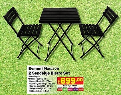 Evmoni Masa ve 2 Sandalye Bistro Set image