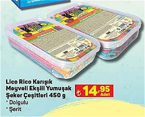 Lico Rico Karışık Meyveli Ekşili Yumuşak Şeker Çeşitleri 450 g image