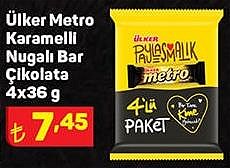 Ülker Metro Karamelli Nugalı Bar Çikolata 4x36 g image