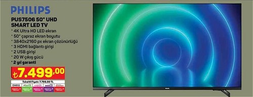 A101 Philips PUS7506 50 inç UHD Smart Led Tv