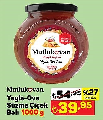 Mutlukovan Yayla-Ova Süzme Çiçek Balı 1000 g image