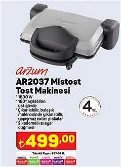 Arzum AR2037 Mistost Tost Makinesi 1800 W image