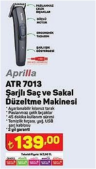 Aprilla ATR 7013 Şarjlı Saç ve Sakal Düzeltme Makinesi image