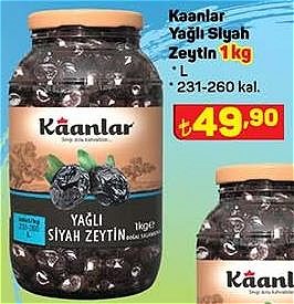 Kaanlar Yağlı Siyah Zeytin 1 kg L 231-260 kal image