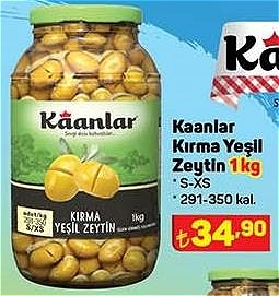 Kaanlar Kırma Yeşil Zeytin 1 kg S-XS 291-350 kal image