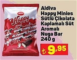 Aldiva Happy Minies Sütlü Çikolata Kaplamalı Süt Aromalı Nuga Bar 240 g image