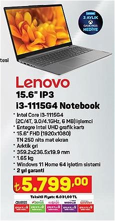 Lenovo IP3 15ITL6 15.6 inç i3-1115G4 Notebook image