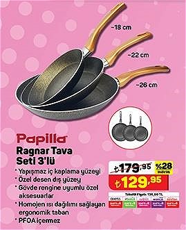 Papilla Ragnar Tava Seti 3'lü 18+22+28 cm image