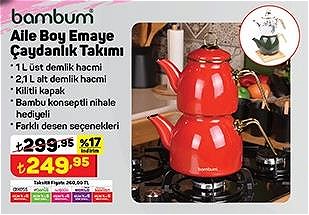 Bambum Aile Boy Emaye Çaydanlık Takımı image