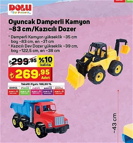 Dolu Oyuncak Damperli Kamyon 83 cm/Kazıcılı Dozer image