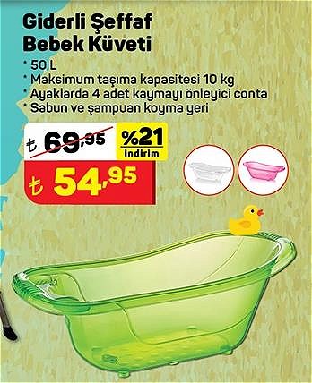 Giderli Şeffaf Bebek Küveti 50 L image