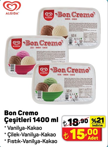 Algida Bon Cremo Çeşitleri 1400 ml image