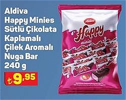 Aldiva Happy Minies Sütlü Çikolata Kaplamalı Çilek Aromalı Nuga Bar 240 g image