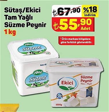 Sütaş/Ekici Tam Yağlı Süzme Peynir 1 kg image