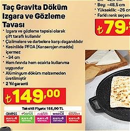 Taç Gravita Döküm Izgara ve Gözleme Tavası 34 cm image