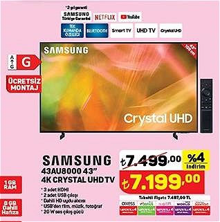 Samsung 43AU8000 43 inç 4K Crystal Uhd Tv image