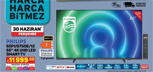 A101 Philips 65PUS7506/12 65 inç 4K UHD Led Smart Tv