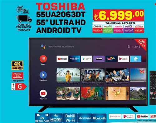 Toshiba 55UA2063DT 55 inç Ultra HD Android Tv image