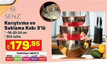 Senz Karıştırma ve Saklama Kabı 3'lü 16-20-24 cm image