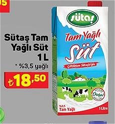 Sütaş Tam Yağlı Süt 1 l image