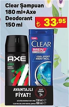 Clear Şampuan 180 ml+Axe Deodorant 150 ml image