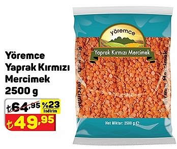 Yöremce Yaprak Kırmızı Mercimek 2500 g image