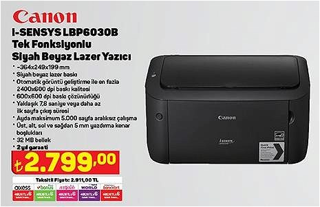 Canon I-Sensys LBP6030B Tek Fonksiyonlu Siyah Beyaz Lazer Yazıcı image