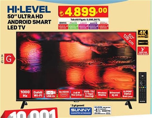 Hi-Level 50 inç Ultra HD Android Smart Led Tv image