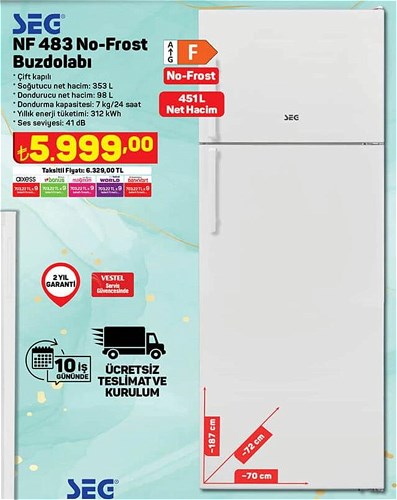 Seg NF 483 No-Frost F Sınıfı Buzdolabı image