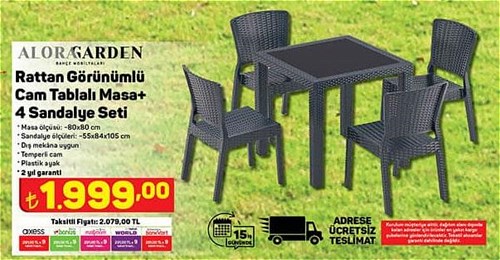 Alora Garden Rattan Görünümlü Cam Tablalı Masa+4 Sandalye Seti image