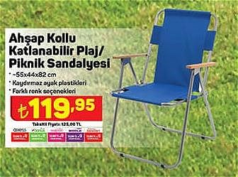 Ahşap Kollu Katlanabilir Plaj/Piknik Sandalyesi image