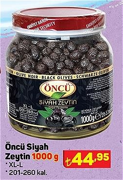 Öncü Siyah Zeytin 1000 g XL-L 201-260 kal image