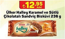 Ülker Halley Karamel ve Sütlü Çikolatalı Sandviç Bisküvi 236 g image